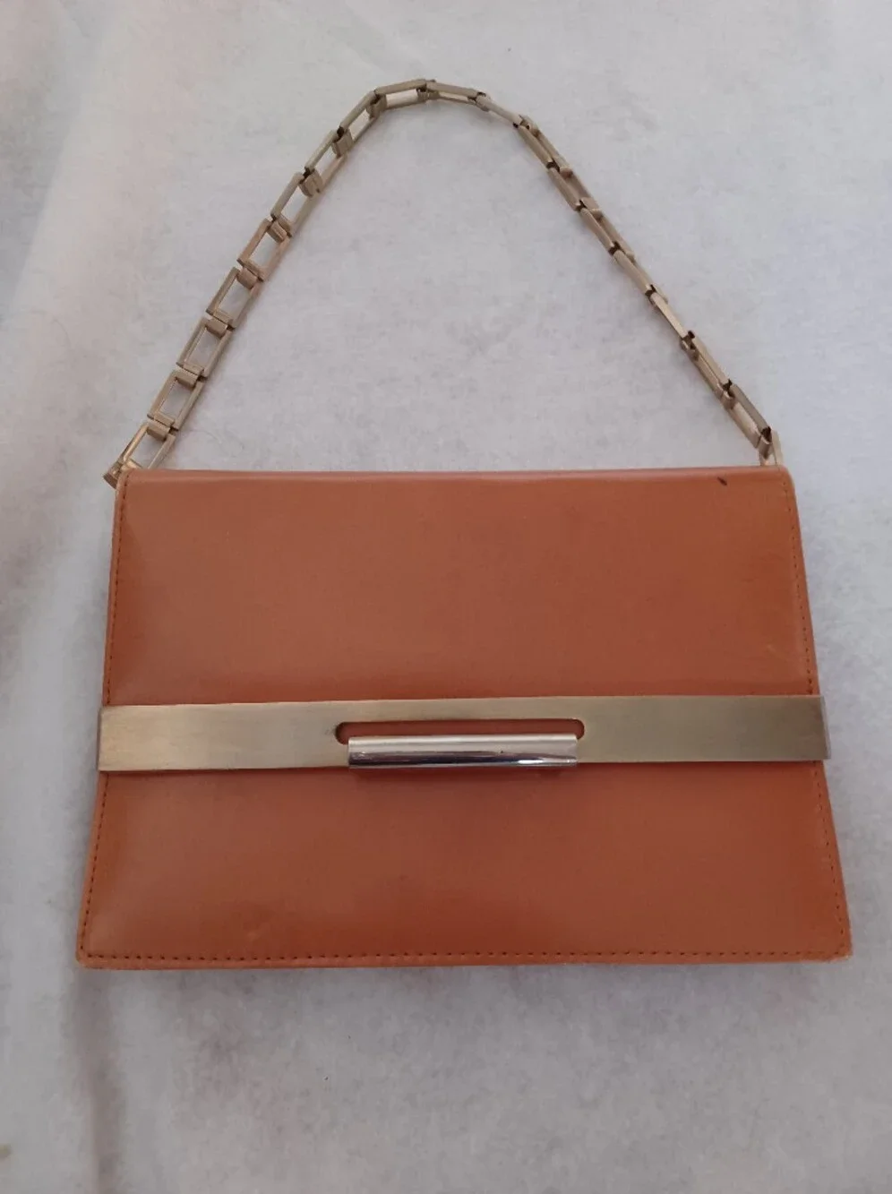 VINTAGR Emerald Green Tan Clutch From Hong Kong with Gold Chain Strap